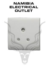 Namibia Electrical Outlet – Namibia standard is 220/230 Volts AC 50 Hz, three-pin 15 amp outlets.